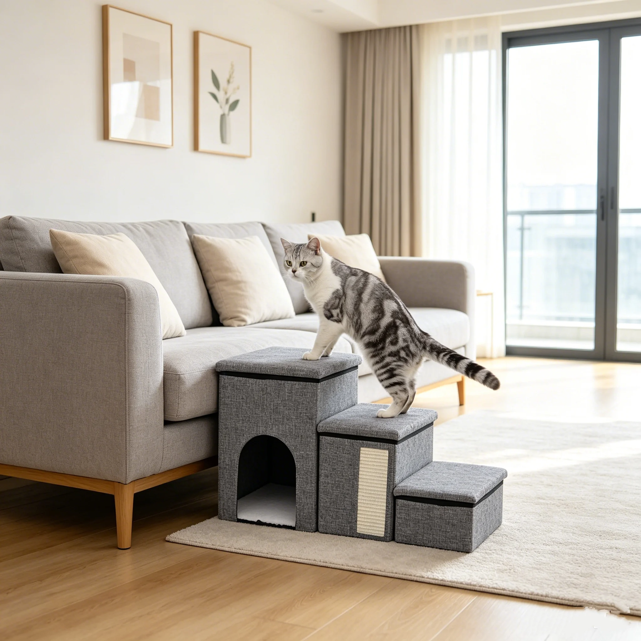Escalier Chien Chat 3 Marches Multifonction - Rangement Griffoir Maison - Capacité 60kg – Image 19