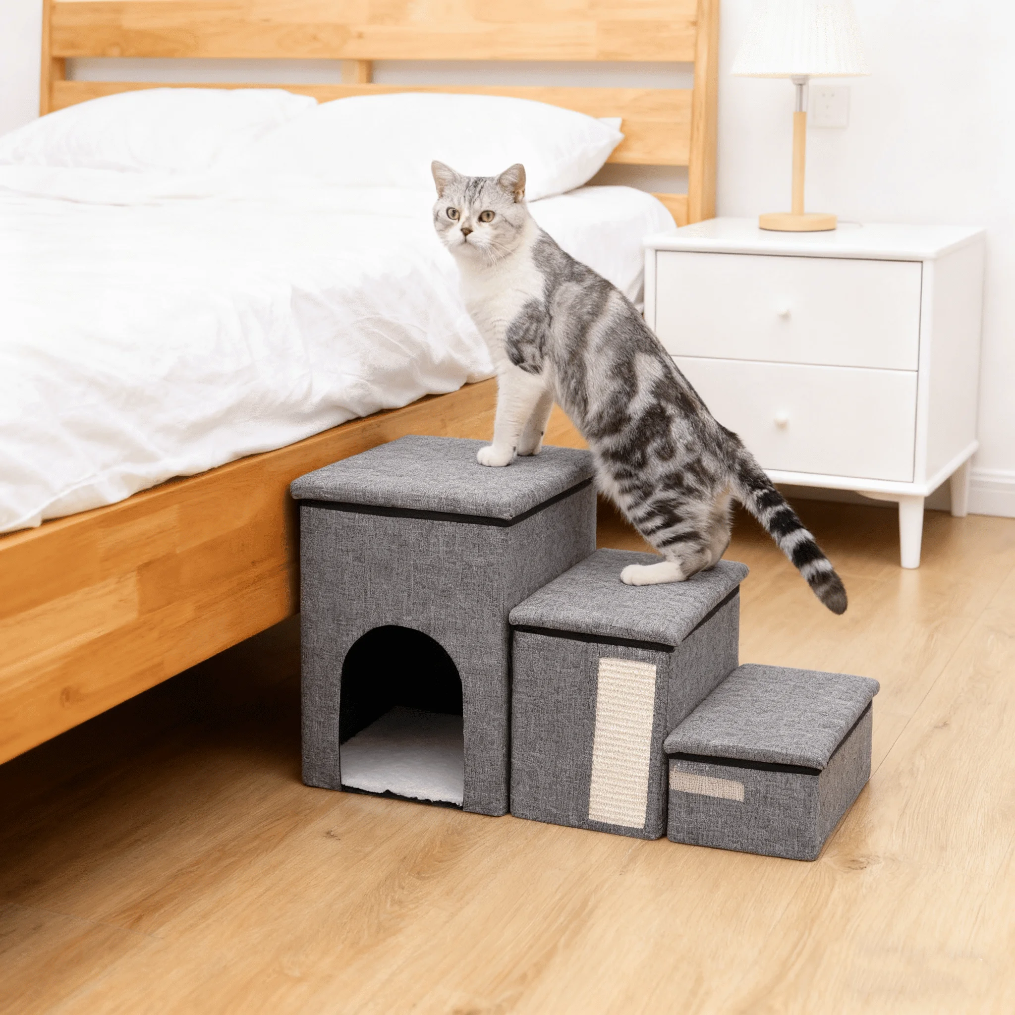 Escalier Chien Chat 3 Marches Multifonction - Rangement Griffoir Maison - Capacité 60kg – Image 8