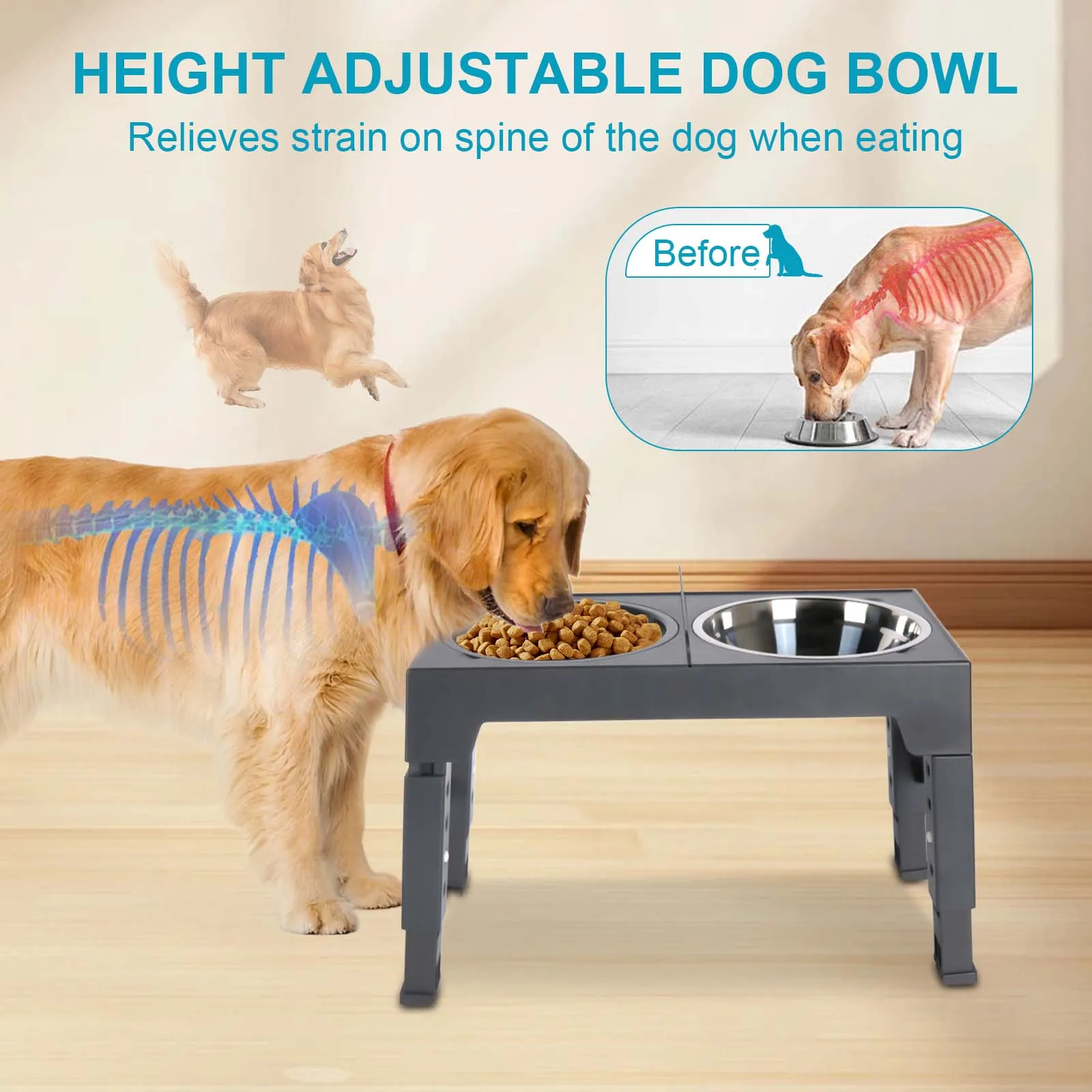 Gamelle Surélevée Réglable pour Chien avec Bols Inox – Support Anti-Glouton et Confort de Repas – Image 8