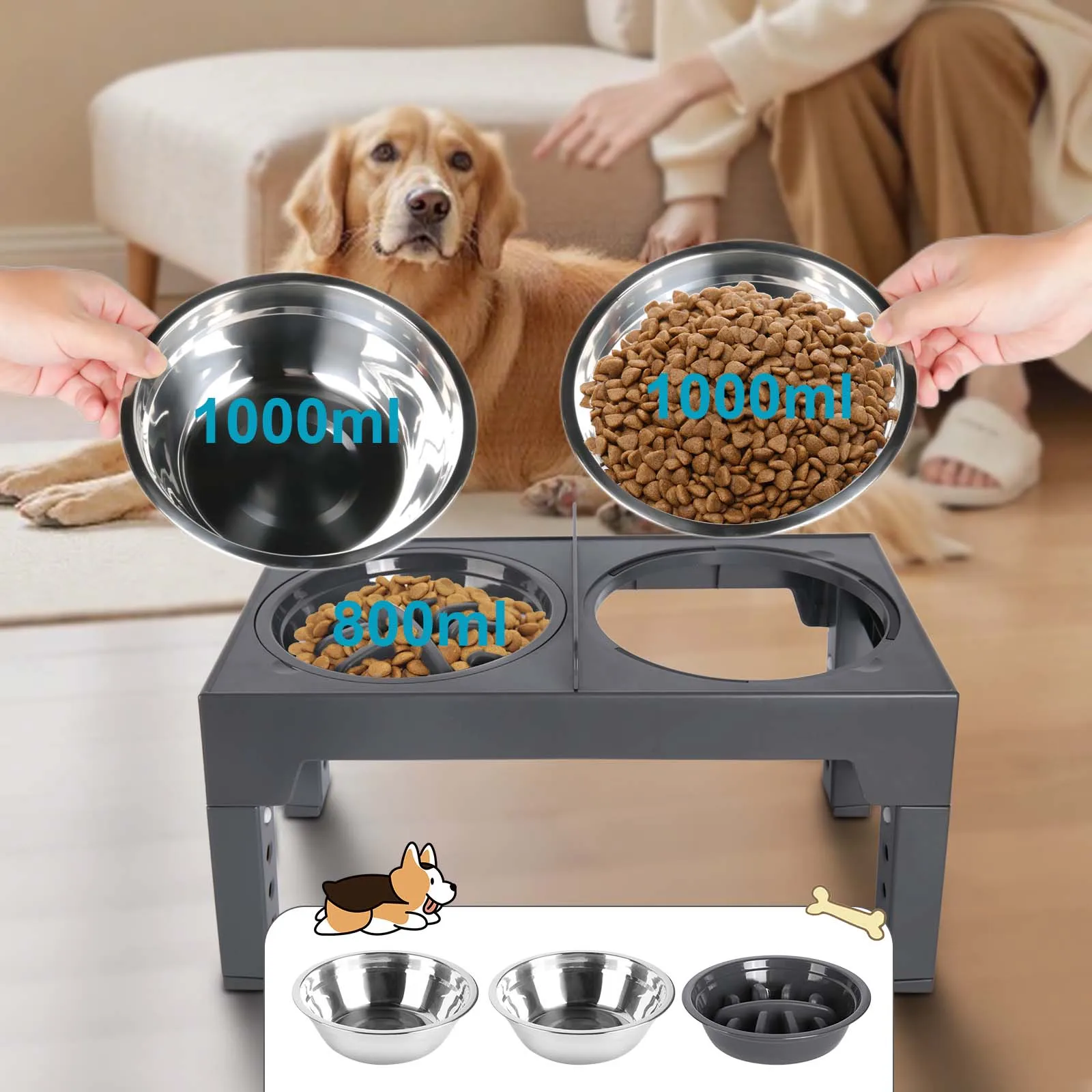 Gamelle Surélevée Réglable pour Chien avec Bols Inox – Support Anti-Glouton et Confort de Repas – Image 11