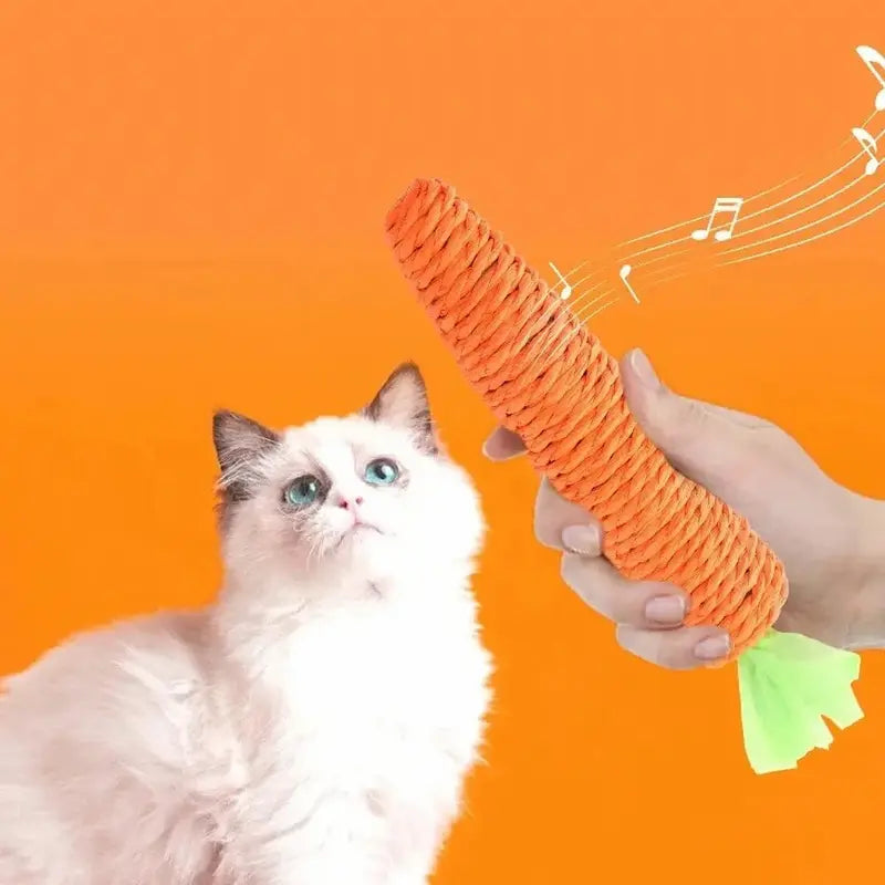 chat en train de jouer avec une carotte