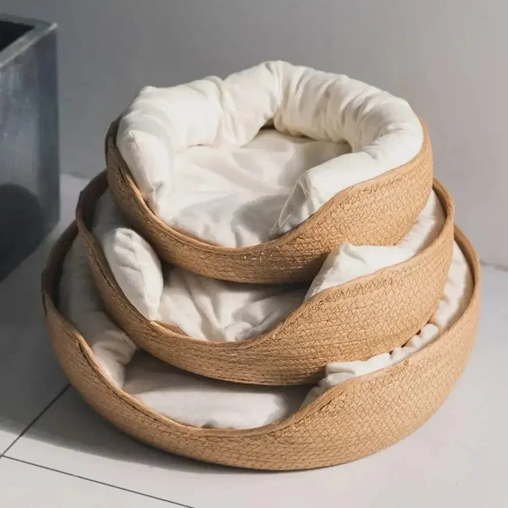 panier chat bambou naturel