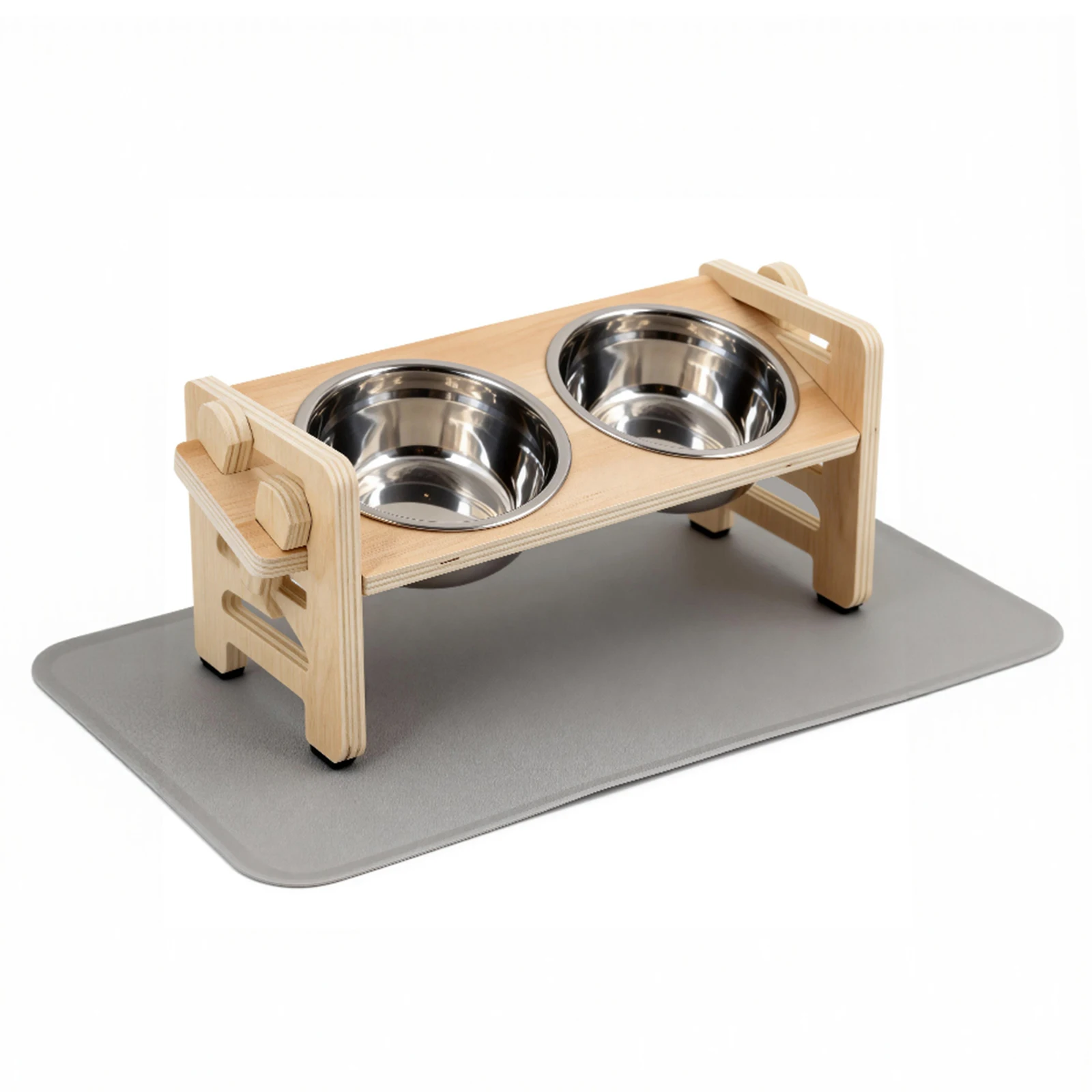 Gamelle surélevée réglable pour chien – Double bol inox avec support bois – Image 7