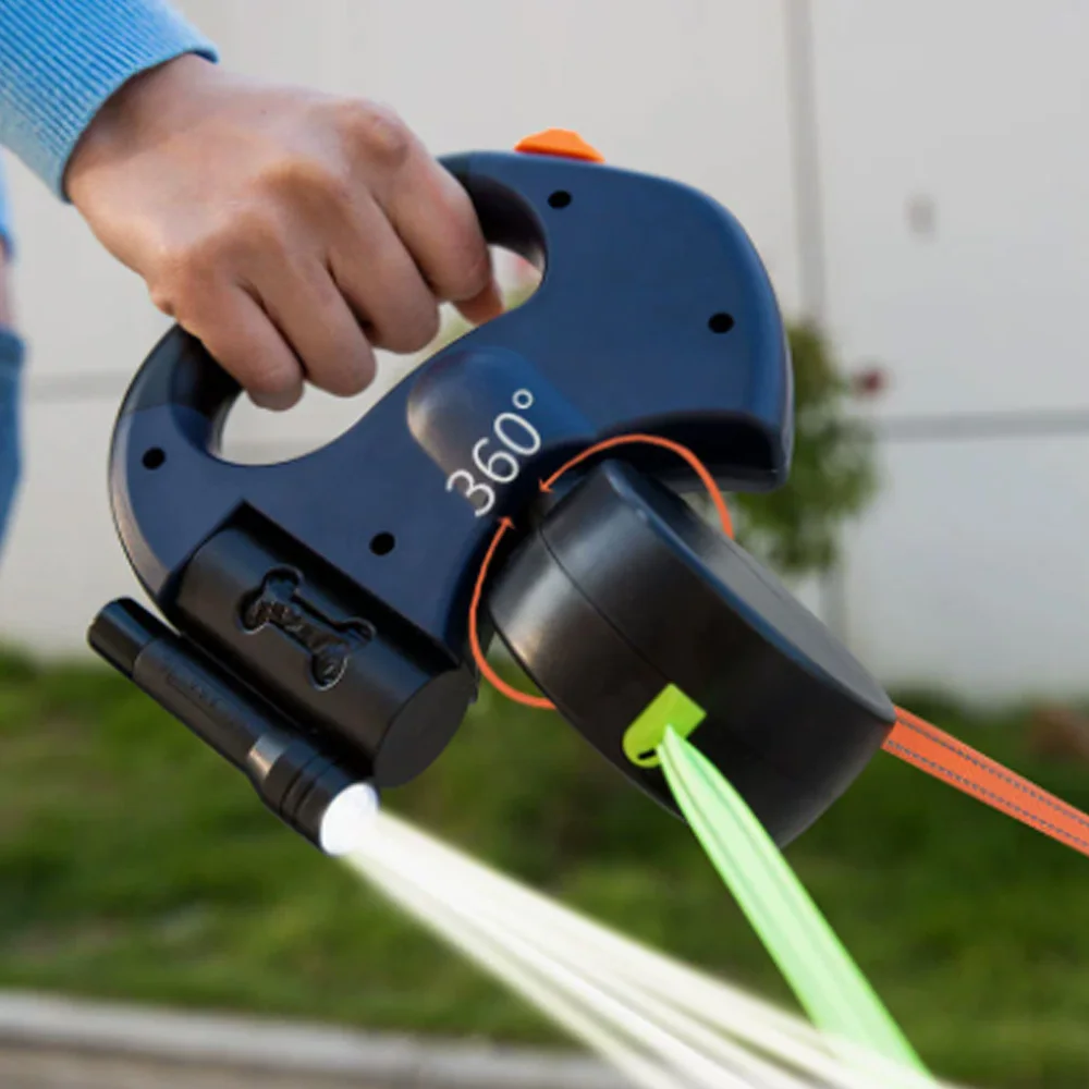 Laisse Rétractable pour Chien 3m | Avec Lampe et Distributeur de Sacs – Image 2