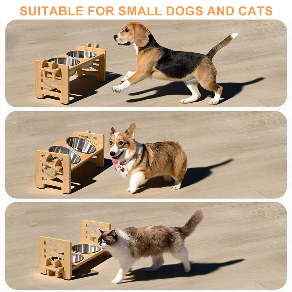 Gamelle surélevée réglable pour chien – Double bol inox avec support bois – Image 4