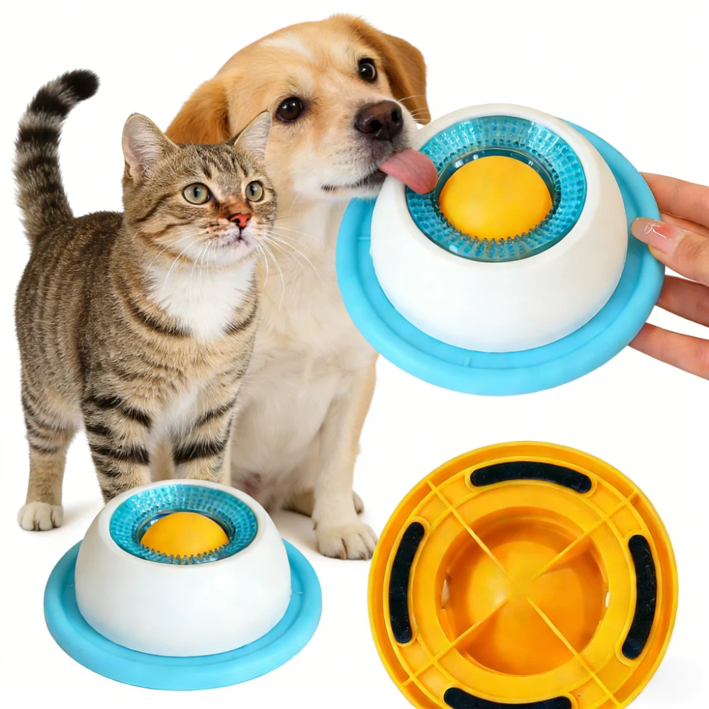 "jouet lécheur chien chat interactif distributeur friandisesbleu jaune"