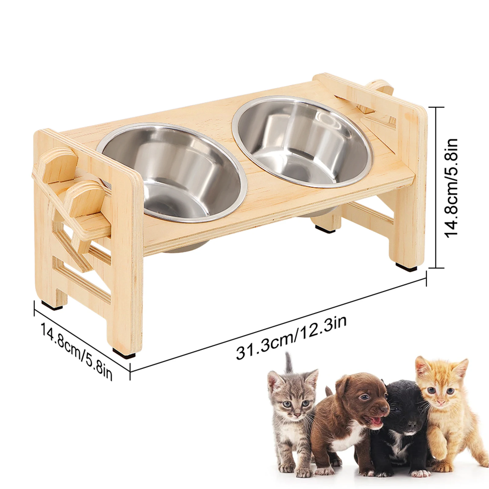 Gamelle surélevée réglable pour chien – Double bol inox avec support bois – Image 9