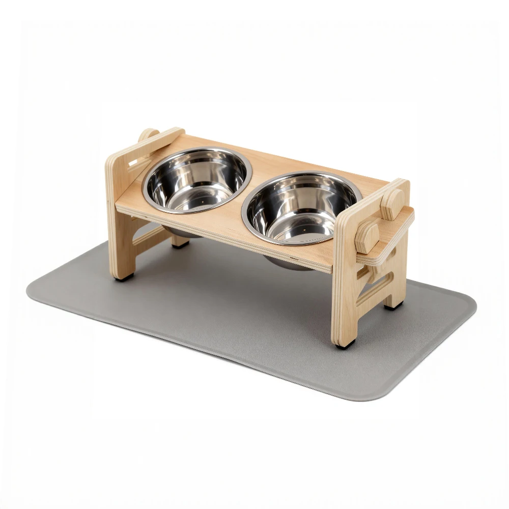 Gamelle surélevée réglable pour chien – Double bol inox avec support bois – Image 2